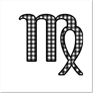 Virgo Zodiac Horoscope Symbol in Black and White Gingham Pattern Posters and Art